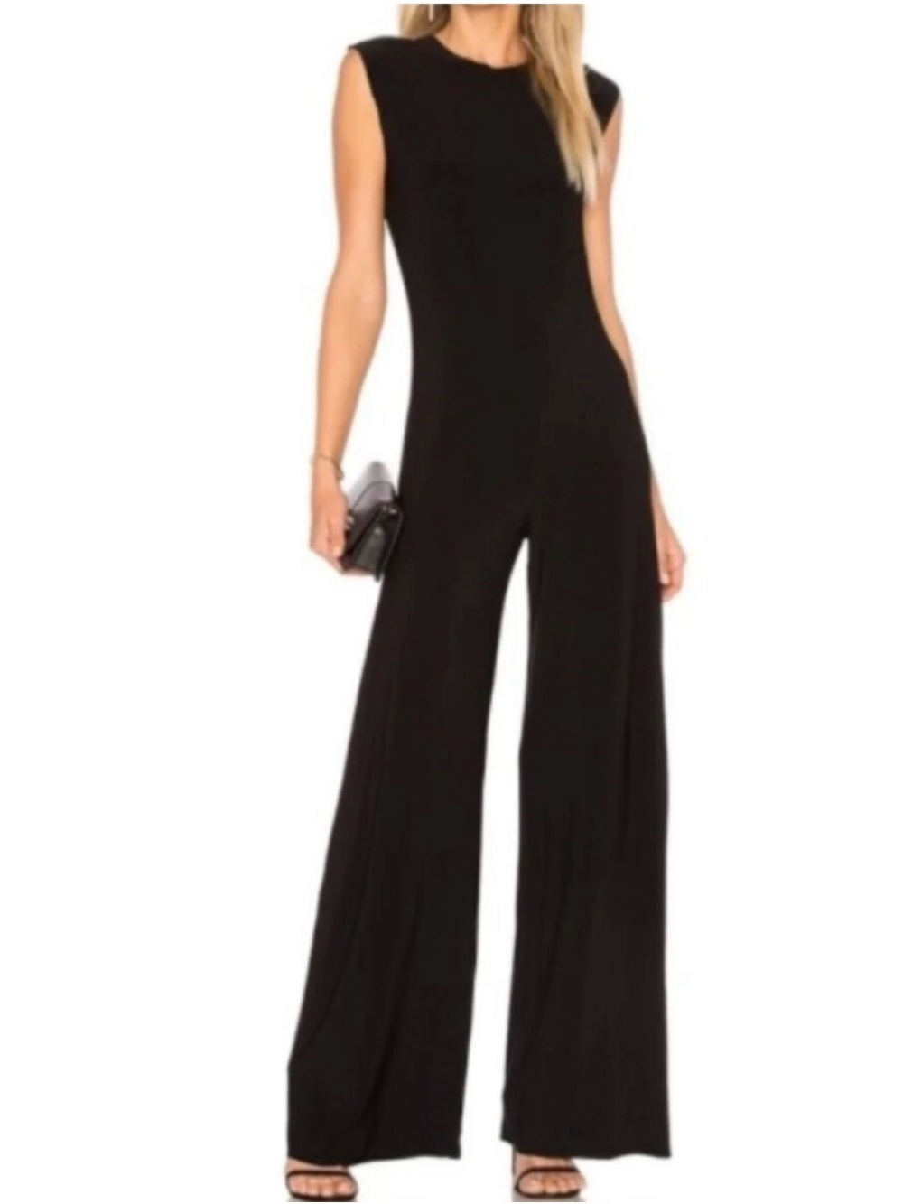 Norma Kamali Kulture Black Jumpsuit Sleeveless Wide Leg Stretch XL